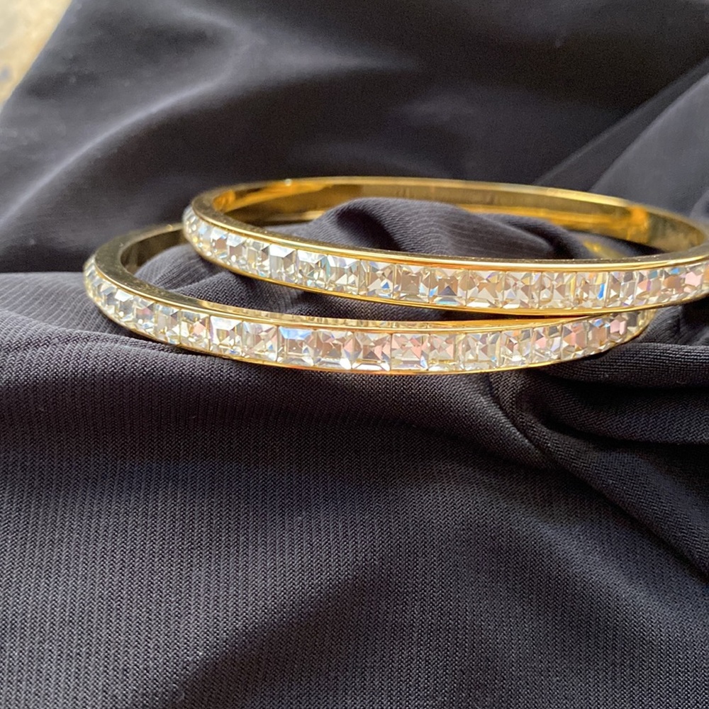 Two Rhinestone Bangle Vintage Bracelets - image 2